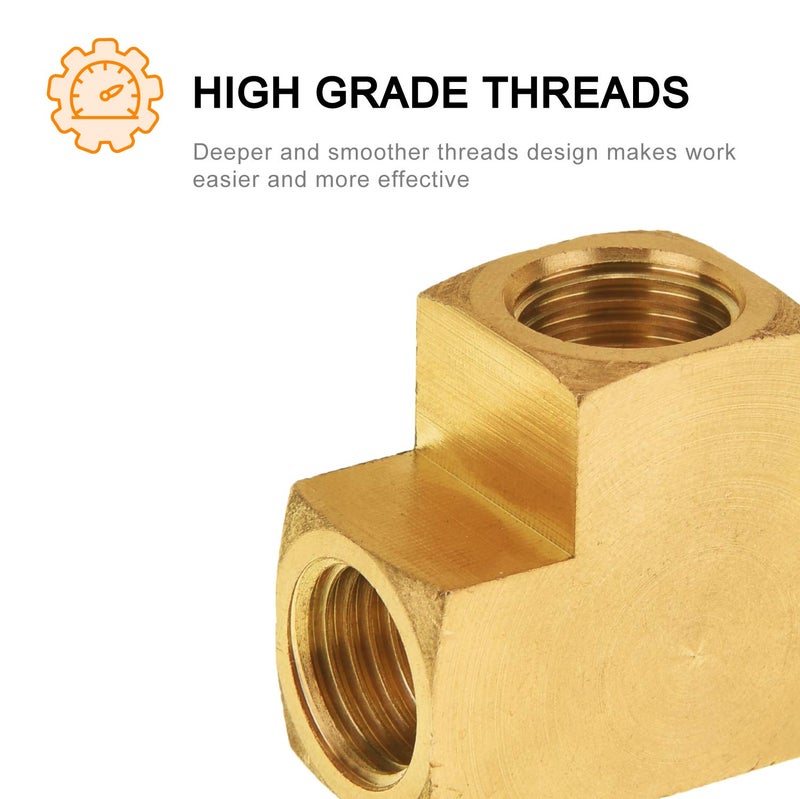 SUNGATOR 1/4'' Barstock Tee Fittings, 1/4" Inch NPT Female Brass Pipe Fittings, 1/4'' NPT Female Brass Barstock Tee Fittings for Air Compressor, Gas Line (2-Pack) - Image 3